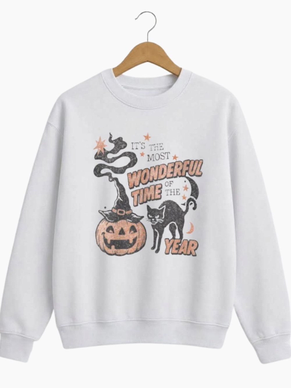 White Halloween Graphic Short Sleeve Tee with Orange & Black Print